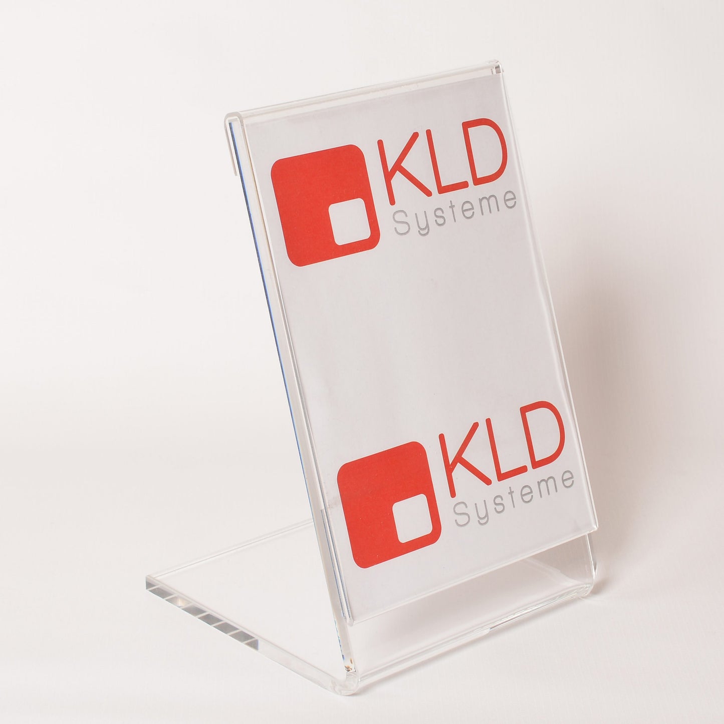 Acryl L-Aufsteller mit A5 Aufsatz, H: 255 mm, B:150 mm, T: 150 mm