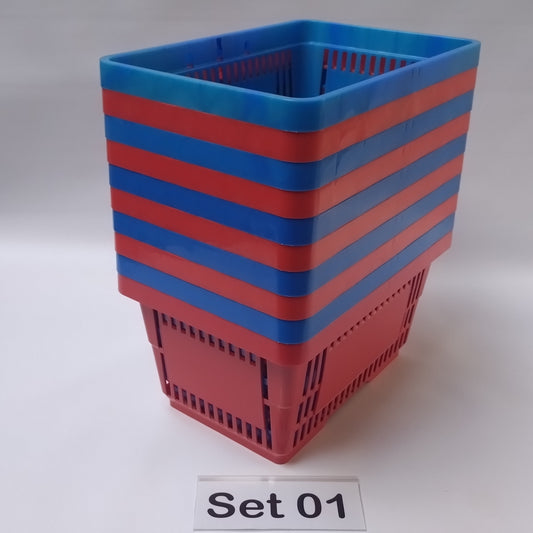 Verschiedene Sets, 10 x Einkaufskorb 22 Liter, Mehrfarbig, Kunststoff, Einzelgriff (Doppelgriff nach Wahl), stapelbar