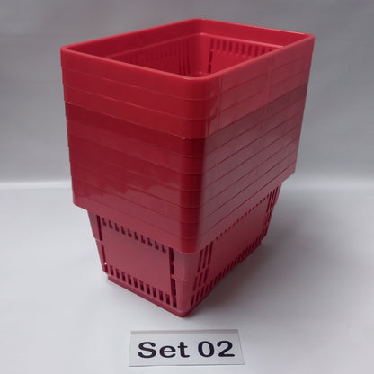 Verschiedene Sets, 10 x Einkaufskorb 22 Liter, Mehrfarbig, Kunststoff, Einzelgriff (Doppelgriff nach Wahl), stapelbar