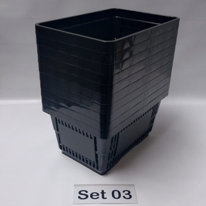 Verschiedene Sets, 10 x Einkaufskorb 22 Liter, Mehrfarbig, Kunststoff, Einzelgriff (Doppelgriff nach Wahl), stapelbar