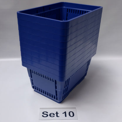 Verschiedene Sets, 10 x Einkaufskorb 22 Liter, Mehrfarbig, Kunststoff, Einzelgriff (Doppelgriff nach Wahl), stapelbar