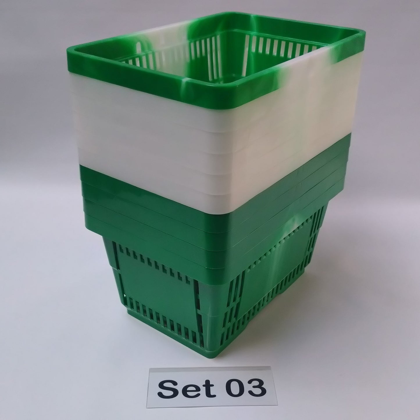 Verschiedene Sets, 10 x Einkaufskorb 22 Liter, Mehrfarbig, Kunststoff, Einzelgriff (Doppelgriff nach Wahl), stapelbar