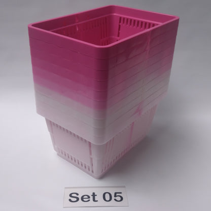 Verschiedene Sets, 10 x Einkaufskorb 22 Liter, Mehrfarbig, Kunststoff, Einzelgriff (Doppelgriff nach Wahl), stapelbar