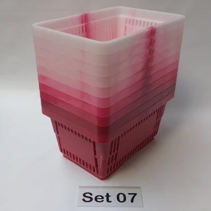 Verschiedene Sets, 10 x Einkaufskorb 22 Liter, Mehrfarbig, Kunststoff, Einzelgriff (Doppelgriff nach Wahl), stapelbar