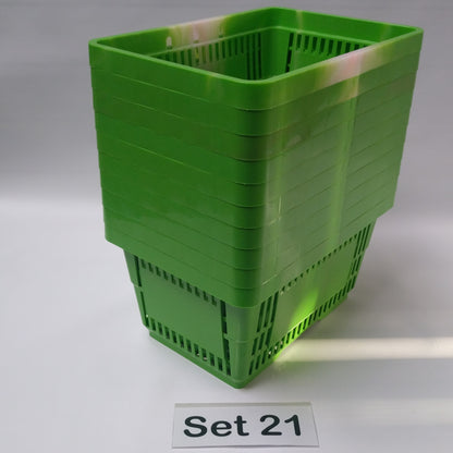 Verschiedene Sets, 10 x Einkaufskorb 22 Liter, Mehrfarbig, Kunststoff, Einzelgriff (Doppelgriff nach Wahl), stapelbar
