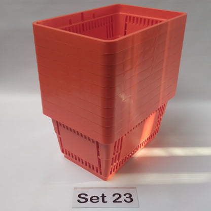 Verschiedene Sets, 10 x Einkaufskorb 22 Liter, Mehrfarbig, Kunststoff, Einzelgriff (Doppelgriff nach Wahl), stapelbar